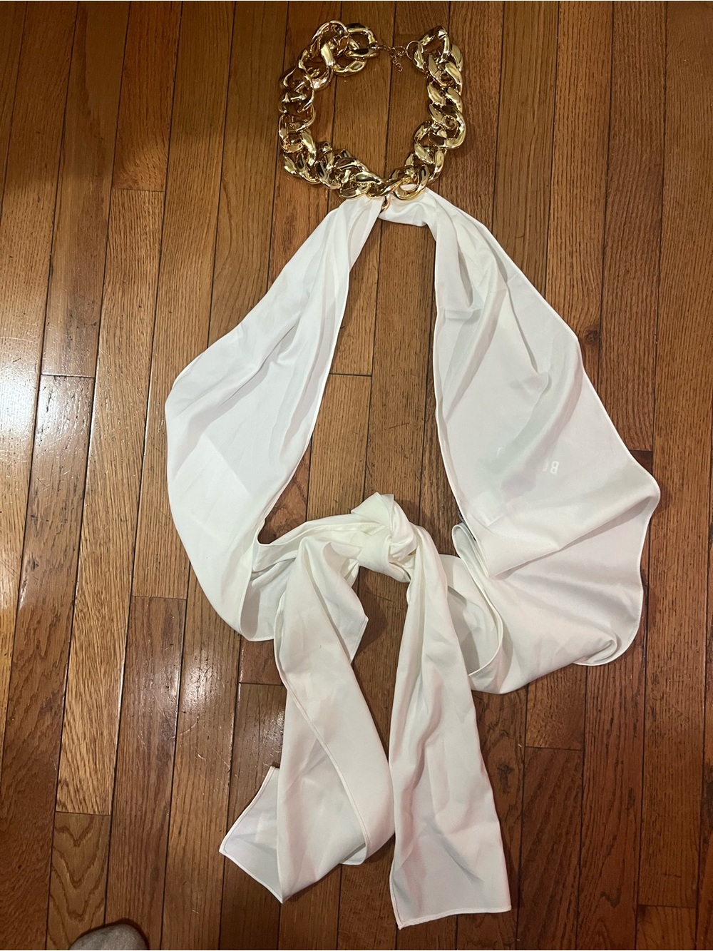 White Halter Crop Top with Gold Chain Accent
